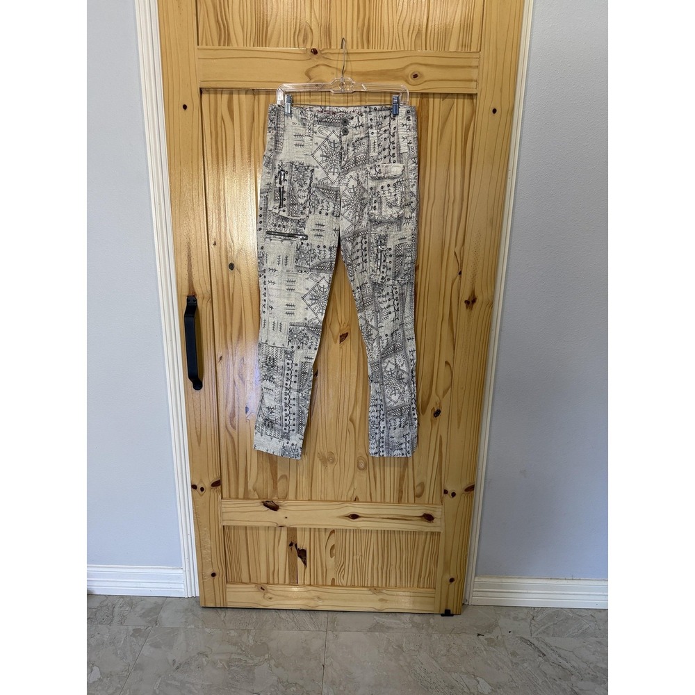 Pete & Greta Pants Womens 31 White Cargo Tapered Twill‎ Boho Geometric Print